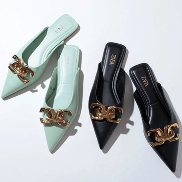 NWT Rare Zara Flat mules/shoes with pointed toe and chunky buckle detail - Picture 5 of 17
